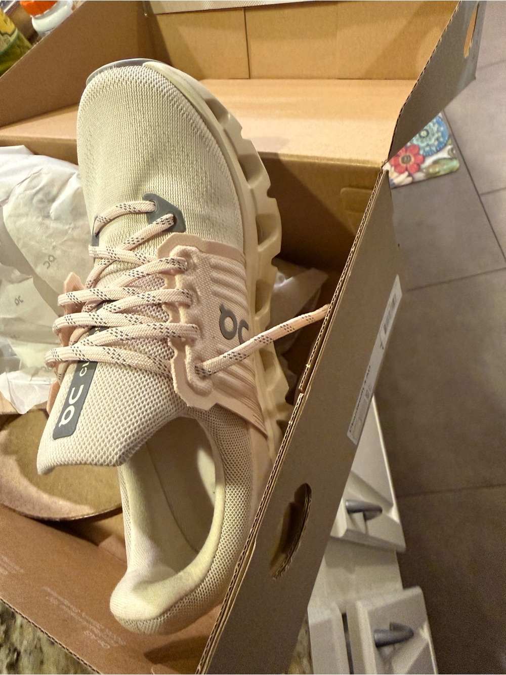 On cloud womens  running Cloudnova Cream and Pink Sneakers